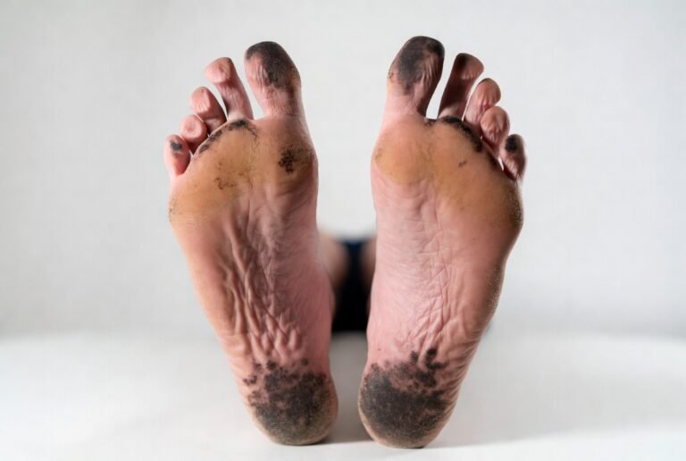 black patches on bottom of feet